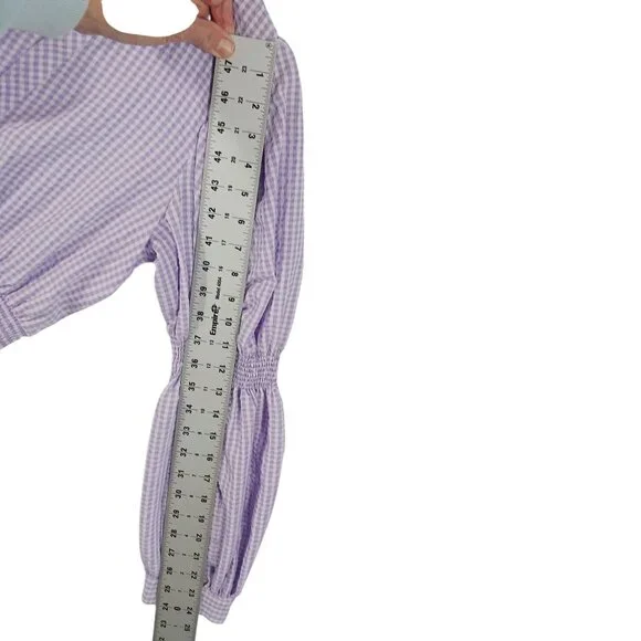 Zara, Lavender & White Gingham Check Crop Top, Long Sleeve, Renaissance, Peasant - Picture 12 of 14